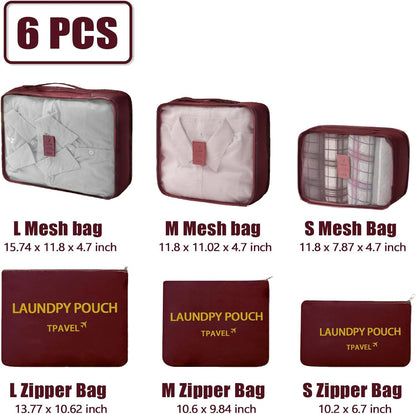 6 Set Packing Cubes for Travel Luggage Organizer Bags for Suitcase Laundry Bag Machine Washable Nylon Lightweight Travel Cube (Black)
