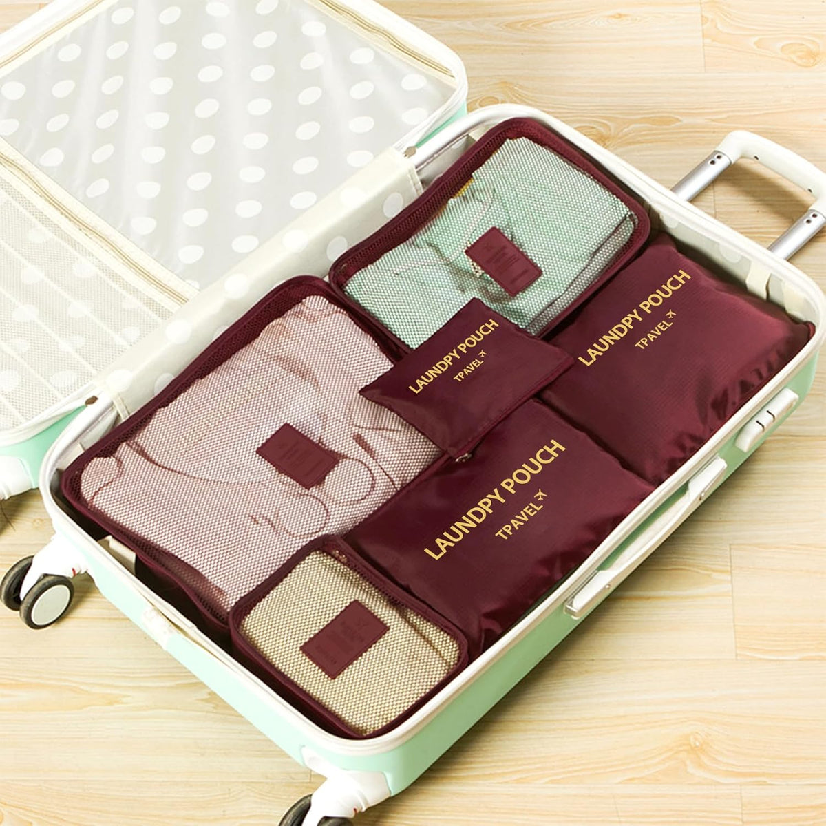 6 Set Packing Cubes for Travel Luggage Organizer Bags for Suitcase Laundry Bag Machine Washable Nylon Lightweight Travel Cube (Black)
