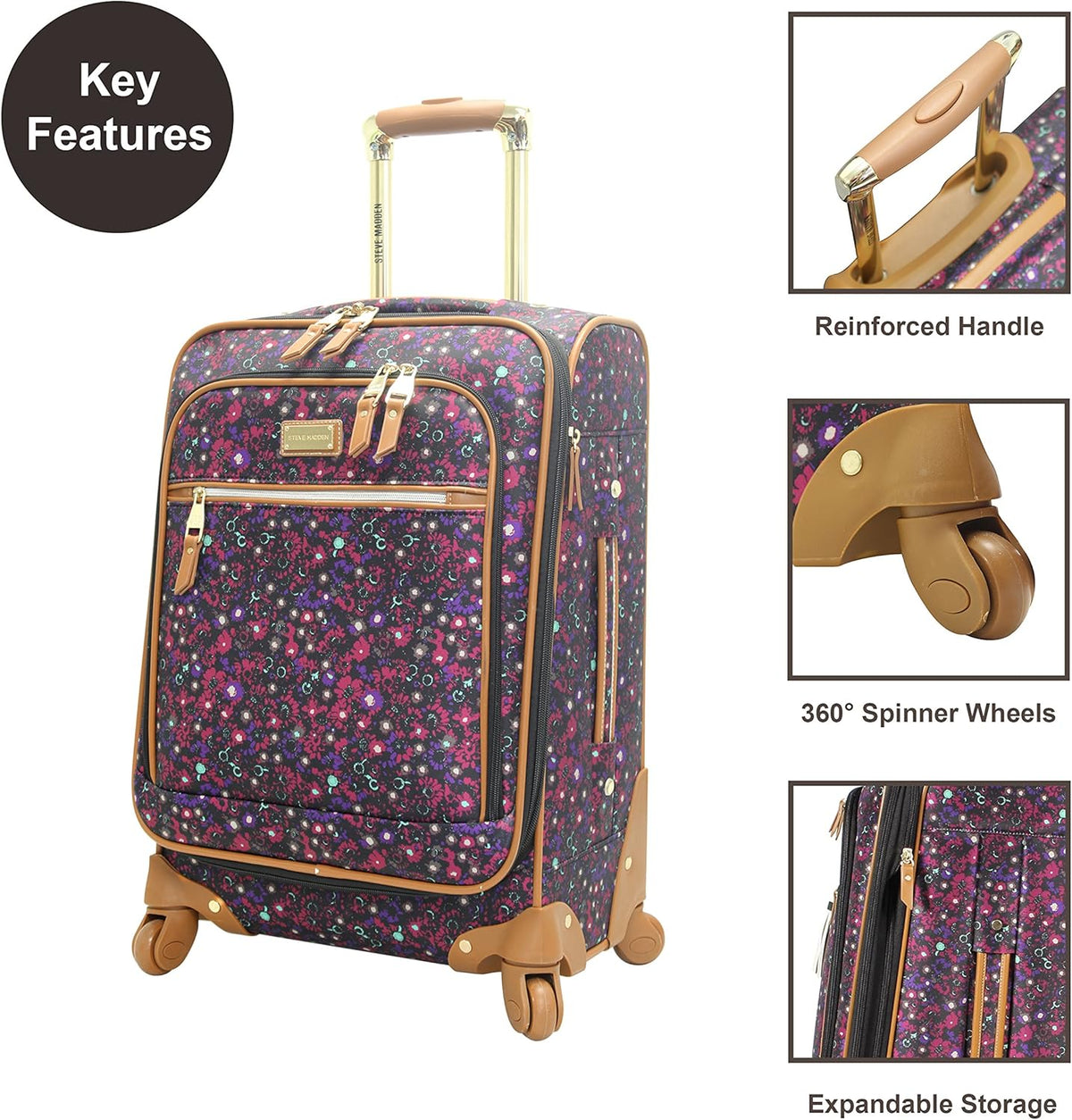 Designer-Gepckkollektion Leichter Softside-Koffer fr Damen und Herren strapazierfhige 50,8 cm groe Tragetasche mit 4 rollenden Spinner-Rdern, Legends Turquoise, 20in, Carry on Bag With