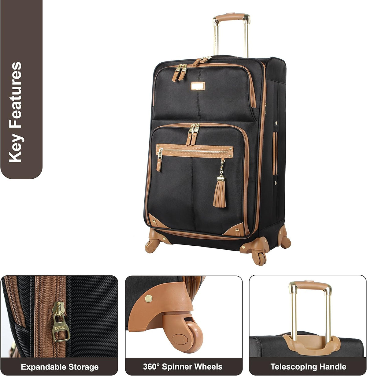 Designer-Gepckkollektion Leichter Softside-Koffer fr Damen und Herren strapazierfhige 50,8 cm groe Tragetasche mit 4 rollenden Spinner-Rdern, Legends Turquoise, 20in, Carry on Bag With