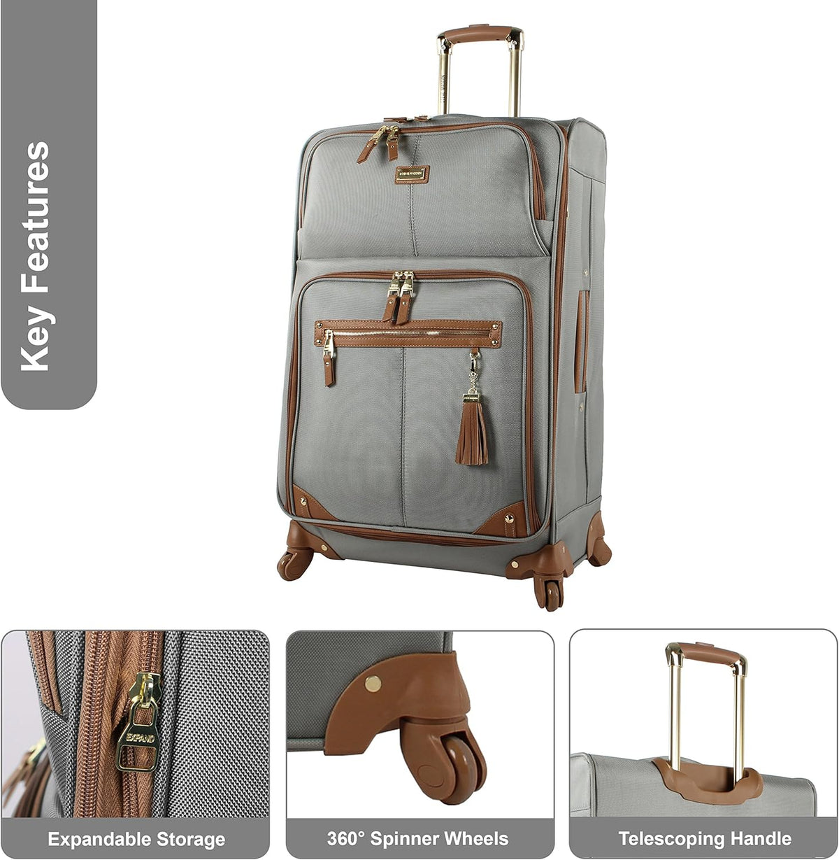 Designer-Gepckkollektion Leichter Softside-Koffer fr Damen und Herren strapazierfhige 50,8 cm groe Tragetasche mit 4 rollenden Spinner-Rdern, Legends Turquoise, 20in, Carry on Bag With
