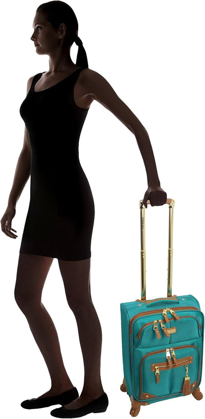 Designer-Gepckkollektion Leichter Softside-Koffer fr Damen und Herren strapazierfhige 50,8 cm groe Tragetasche mit 4 rollenden Spinner-Rdern, Legends Turquoise, 20in, Carry on Bag With
