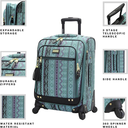 Designer-Gepckkollektion Leichter Softside-Koffer fr Damen und Herren strapazierfhige 50,8 cm groe Tragetasche mit 4 rollenden Spinner-Rdern, Legends Turquoise, 20in, Carry on Bag With
