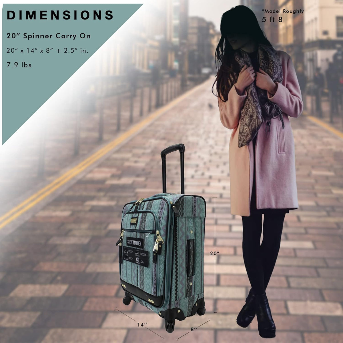 Designer-Gepckkollektion Leichter Softside-Koffer fr Damen und Herren strapazierfhige 50,8 cm groe Tragetasche mit 4 rollenden Spinner-Rdern, Legends Turquoise, 20in, Carry on Bag With