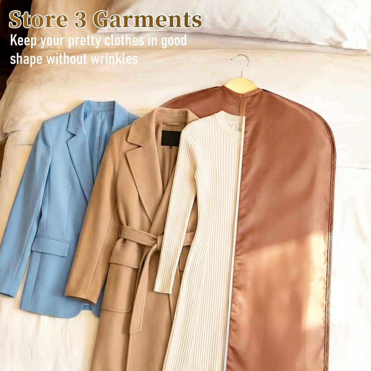 Carry on Garment Bags for Travel for Women 56" Foldable Dress Bag with Large Pockets Bag Suit Luggage Garment Bag with Shoulder Strap for Business, Wedding, Hanging Clothes, Beige