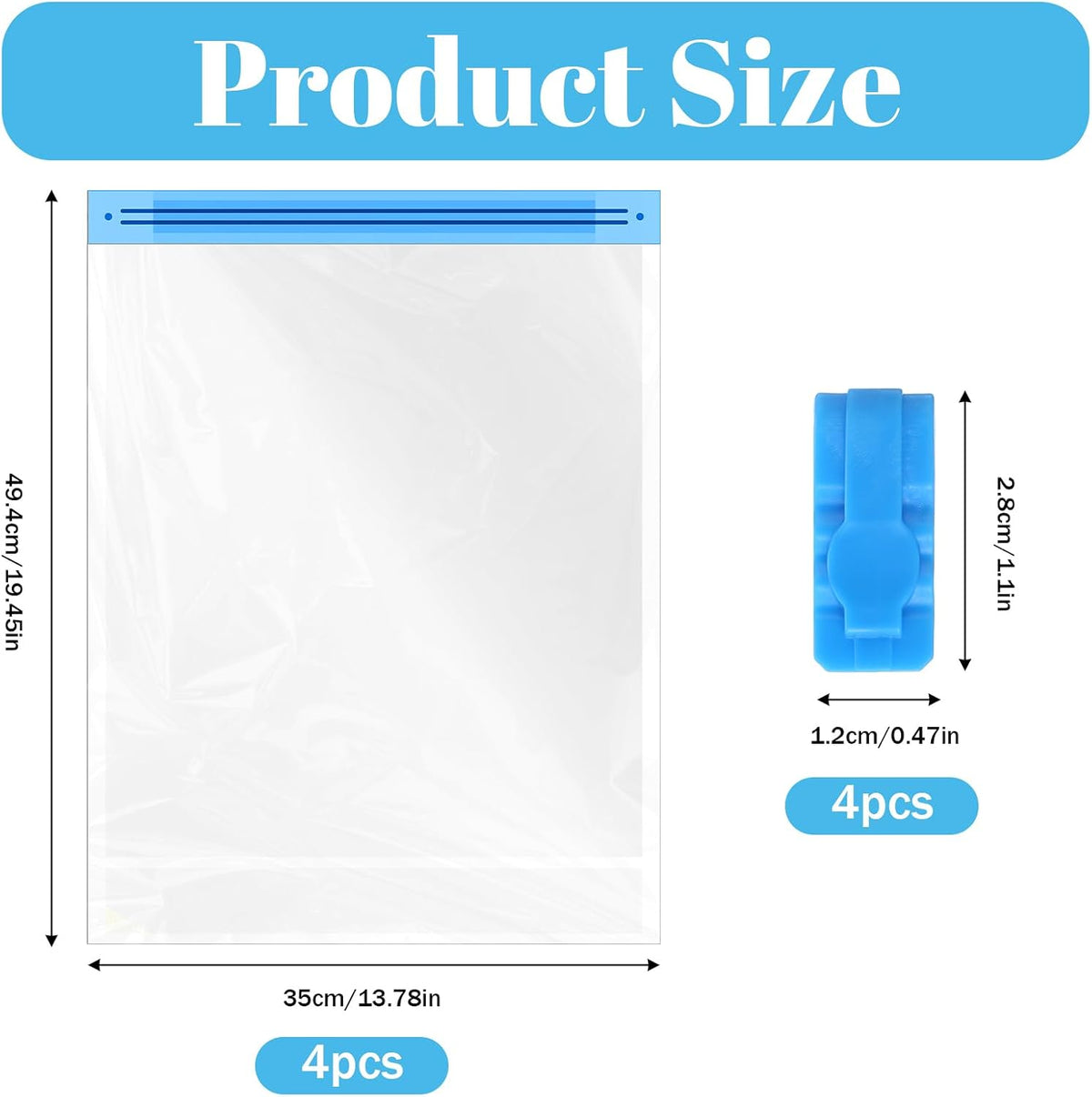 4 Pcs Roll Up Compression Bags, No Pump Needed | 13.8 X19.7in Roll Up Vacuum Bags for Travel, Travel Compression Bags for Packing