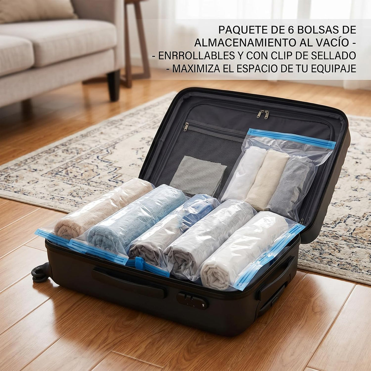 4 Pcs Roll Up Compression Bags, No Pump Needed | 13.8 X19.7in Roll Up Vacuum Bags for Travel, Travel Compression Bags for Packing