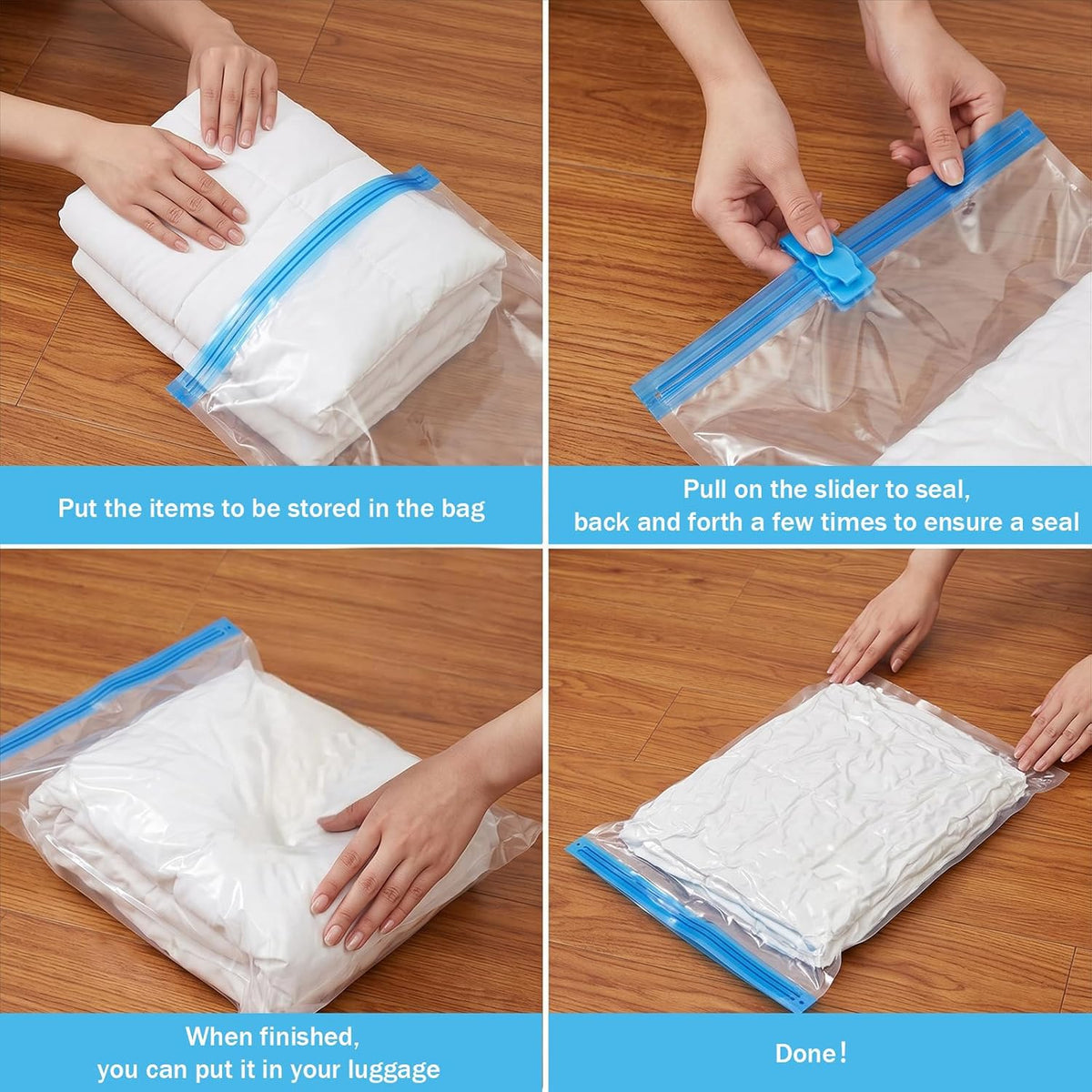 4 Pcs Roll Up Compression Bags, No Pump Needed | 13.8 X19.7in Roll Up Vacuum Bags for Travel, Travel Compression Bags for Packing