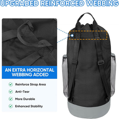 120L Laundry Bag Backpack, 900D Oxford Fabric Large Travel Laundry Bags with Shoulder Straps and 2 Mesh Pockets for College Dorm, Apartment, Laundromat (Black, 120L)