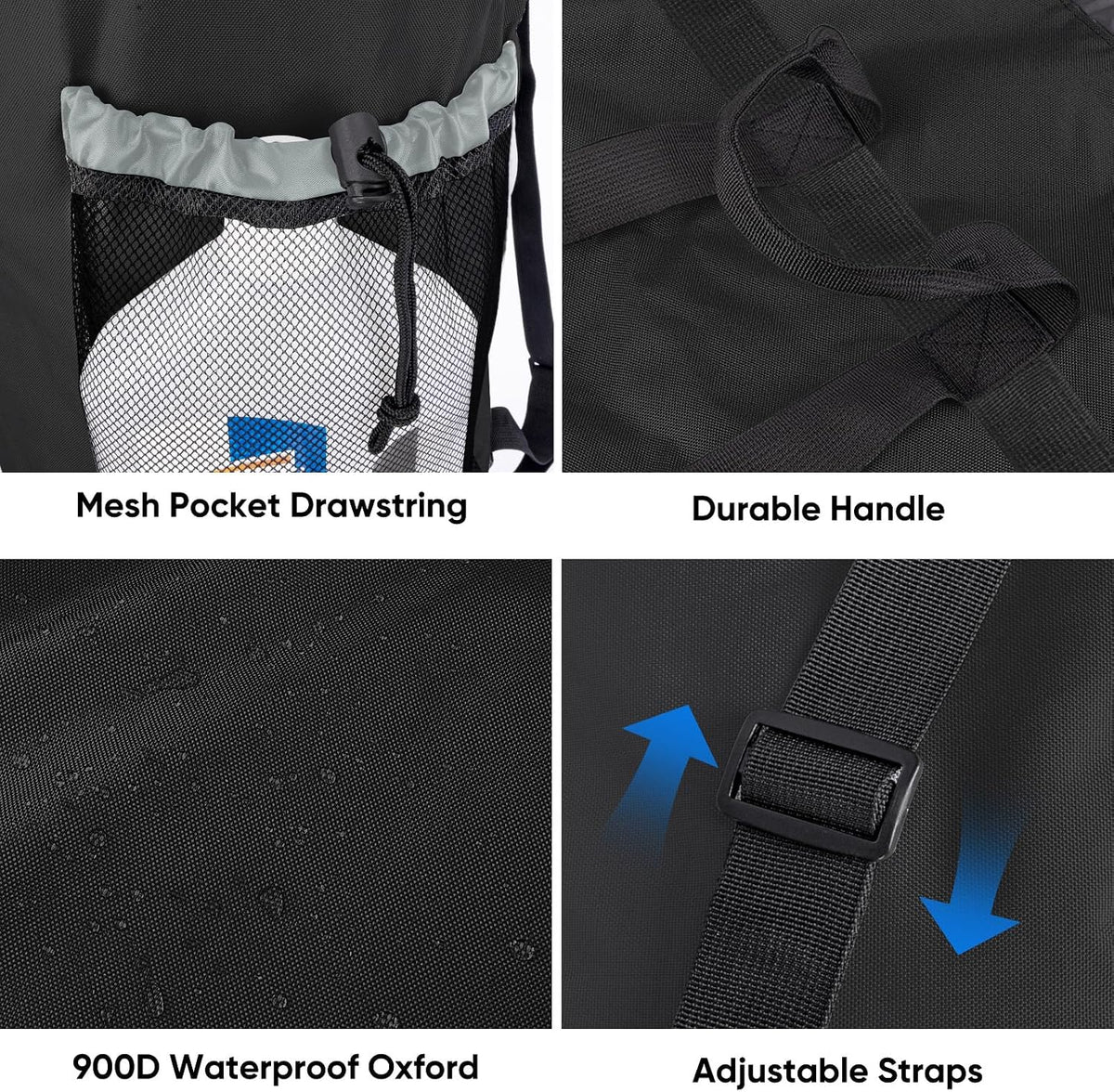 120L Laundry Bag Backpack, 900D Oxford Fabric Large Travel Laundry Bags with Shoulder Straps and 2 Mesh Pockets for College Dorm, Apartment, Laundromat (Black, 120L)
