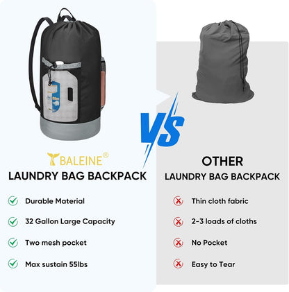 120L Laundry Bag Backpack, 900D Oxford Fabric Large Travel Laundry Bags with Shoulder Straps and 2 Mesh Pockets for College Dorm, Apartment, Laundromat (Black, 120L)