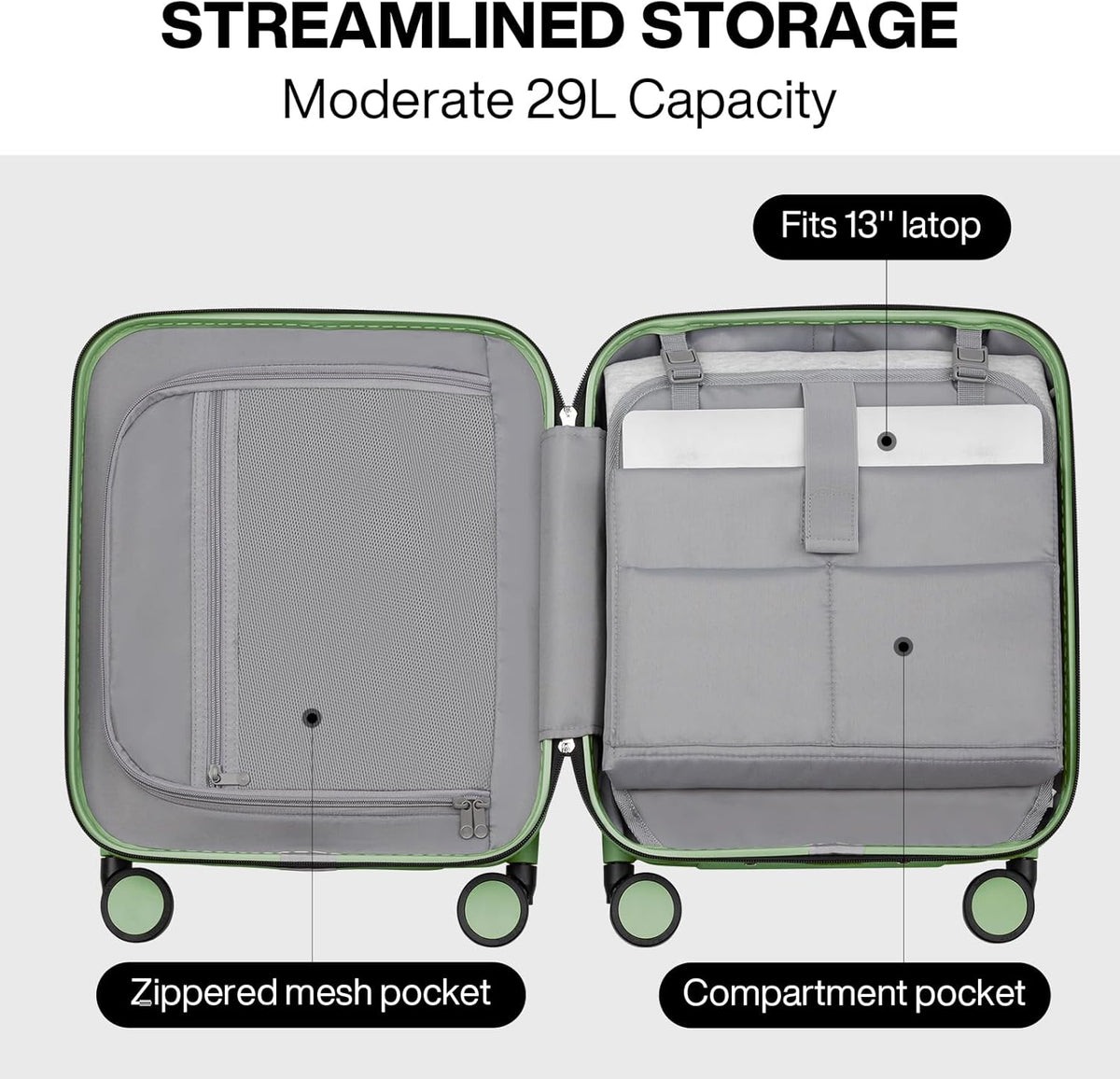 Underseat Carry on Luggage 16 Inch Hardshell PC Suitcase with Spinner Wheels TSA Lock for Travel, Lark Yellow