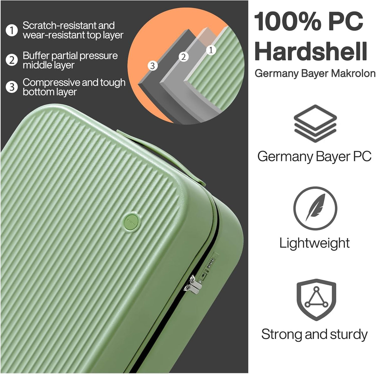 Underseat Carry on Luggage 16 Inch Hardshell PC Suitcase with Spinner Wheels TSA Lock for Travel, Lark Yellow