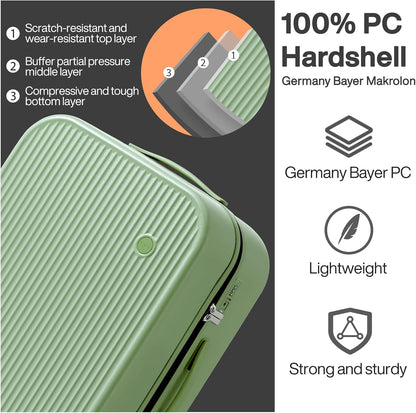 Underseat Carry on Luggage 16 Inch Hardshell PC Suitcase with Spinner Wheels TSA Lock for Travel, Lark Yellow