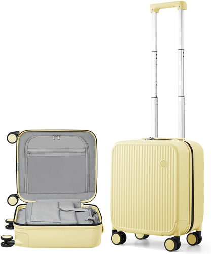 Underseat Carry on Luggage 16 Inch Hardshell PC Suitcase with Spinner Wheels TSA Lock for Travel, Lark Yellow