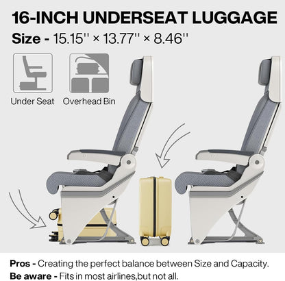 Underseat Carry on Luggage 16 Inch Hardshell PC Suitcase with Spinner Wheels TSA Lock for Travel, Lark Yellow