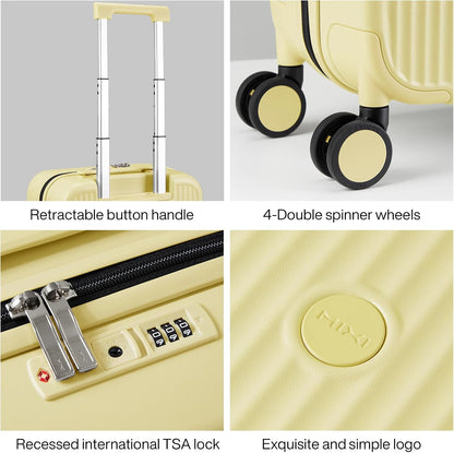 Underseat Carry on Luggage 16 Inch Hardshell PC Suitcase with Spinner Wheels TSA Lock for Travel, Lark Yellow