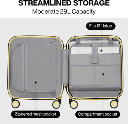 Underseat Carry on Luggage 16 Inch Hardshell PC Suitcase with Spinner Wheels TSA Lock for Travel, Lark Yellow