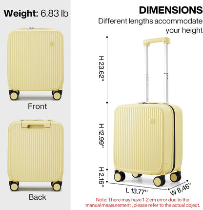 Underseat Carry on Luggage 16 Inch Hardshell PC Suitcase with Spinner Wheels TSA Lock for Travel, Lark Yellow