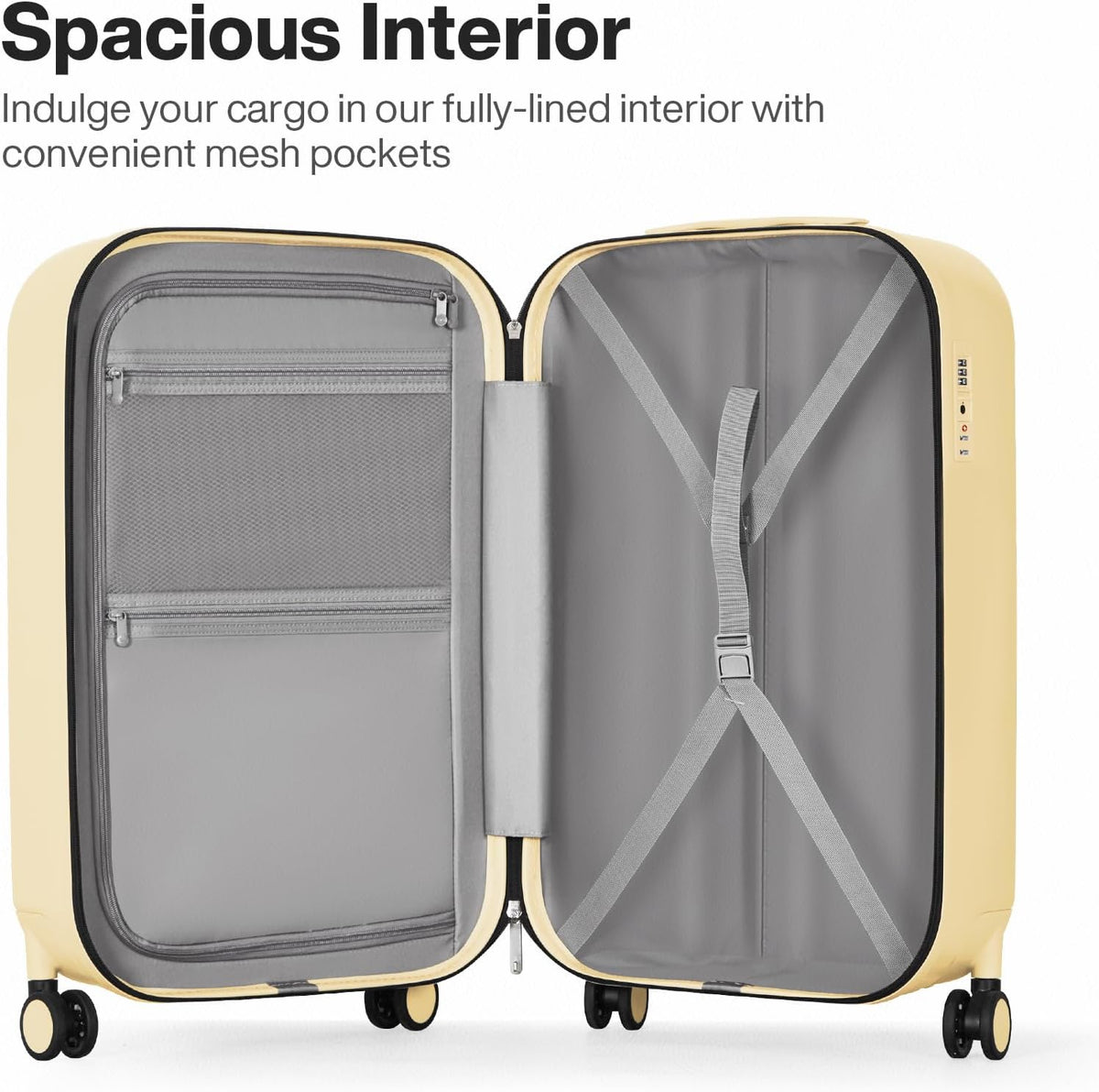 Underseat Carry on Luggage 16 Inch Hardshell PC Suitcase with Spinner Wheels TSA Lock for Travel, Lark Yellow