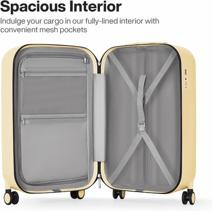 Underseat Carry on Luggage 16 Inch Hardshell PC Suitcase with Spinner Wheels TSA Lock for Travel, Lark Yellow