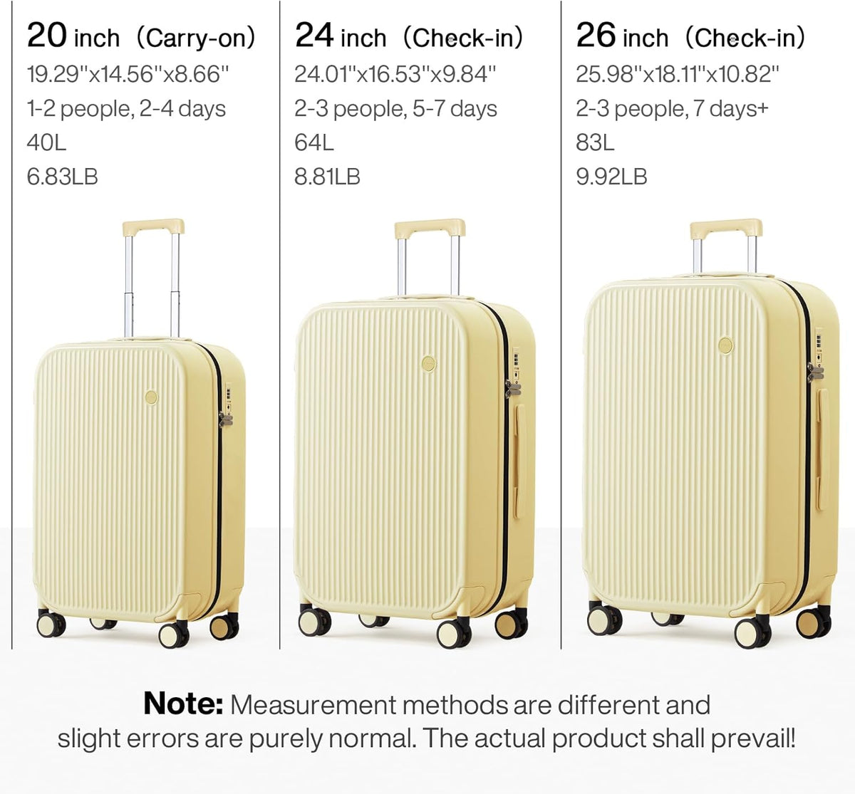 Underseat Carry on Luggage 16 Inch Hardshell PC Suitcase with Spinner Wheels TSA Lock for Travel, Lark Yellow