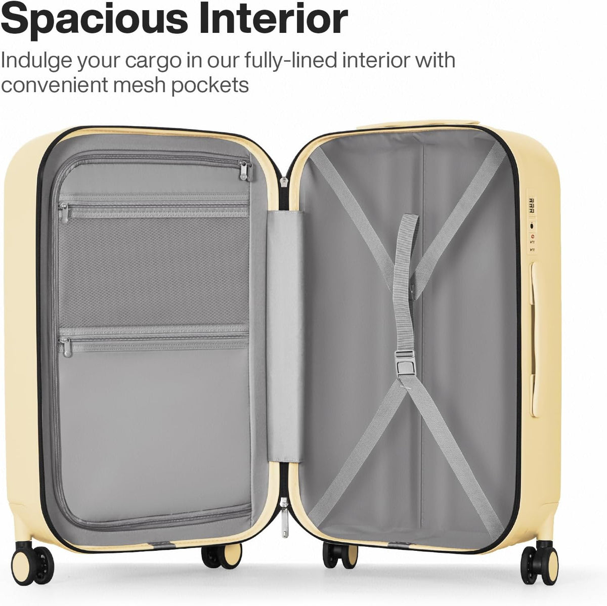 Underseat Carry on Luggage 16 Inch Hardshell PC Suitcase with Spinner Wheels TSA Lock for Travel, Lark Yellow