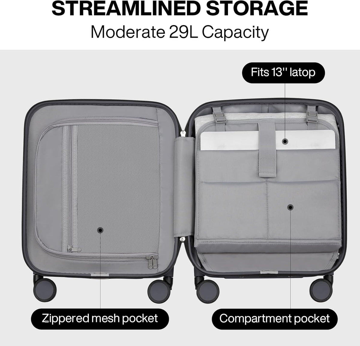Underseat Carry on Luggage 16 Inch Hardshell PC Suitcase with Spinner Wheels TSA Lock for Travel, Lark Yellow