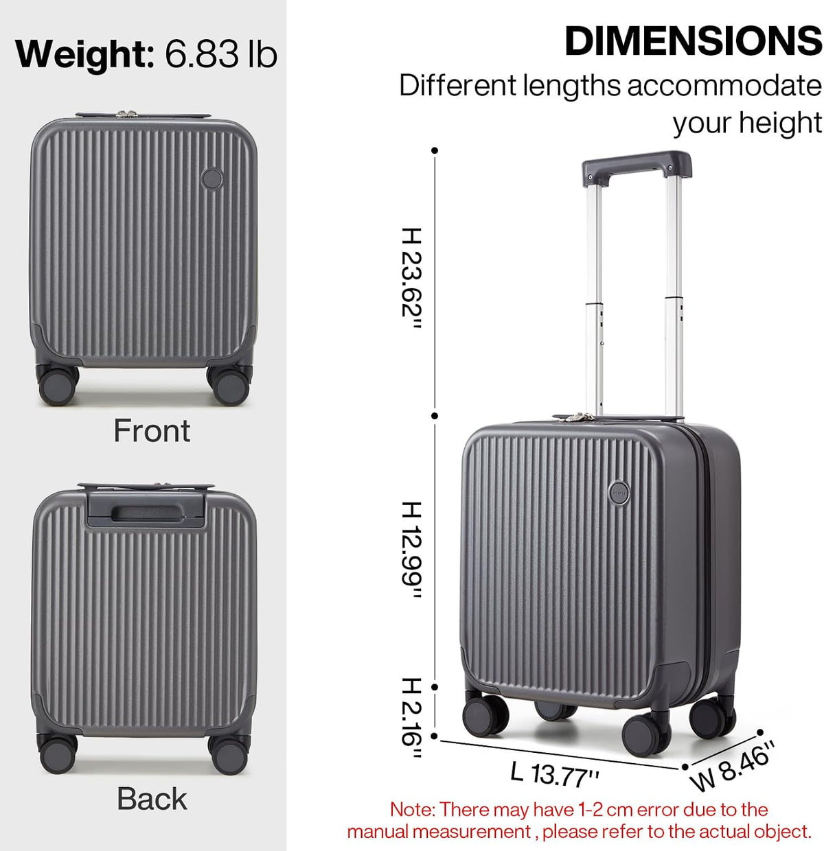 Underseat Carry on Luggage 16 Inch Hardshell PC Suitcase with Spinner Wheels TSA Lock for Travel, Lark Yellow