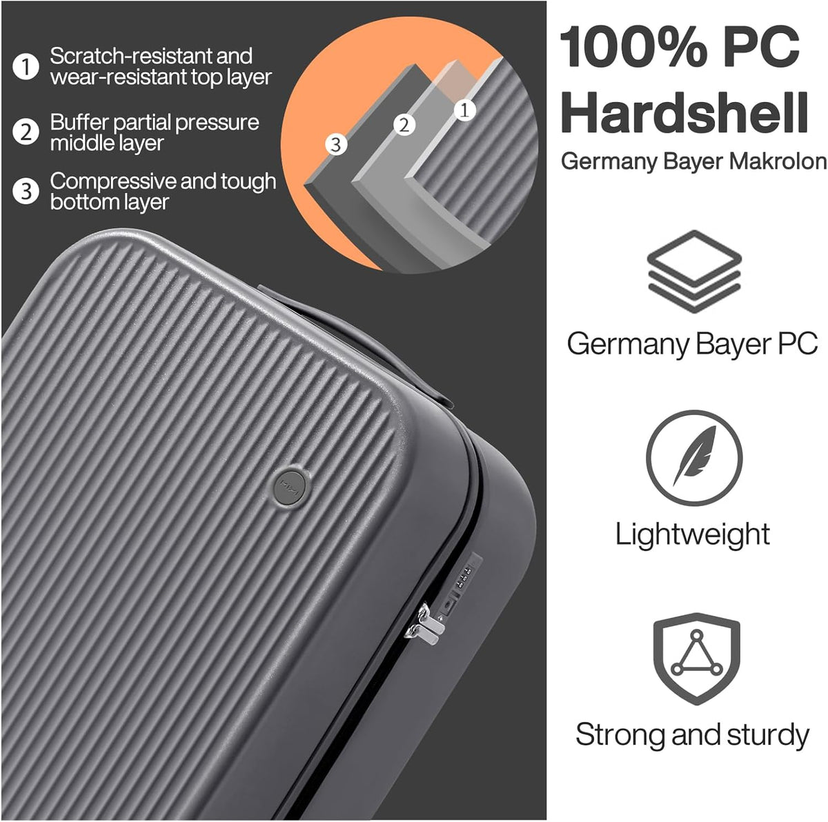 Underseat Carry on Luggage 16 Inch Hardshell PC Suitcase with Spinner Wheels TSA Lock for Travel, Lark Yellow