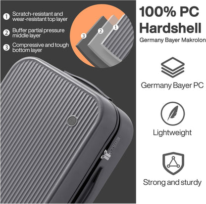 Underseat Carry on Luggage 16 Inch Hardshell PC Suitcase with Spinner Wheels TSA Lock for Travel, Lark Yellow