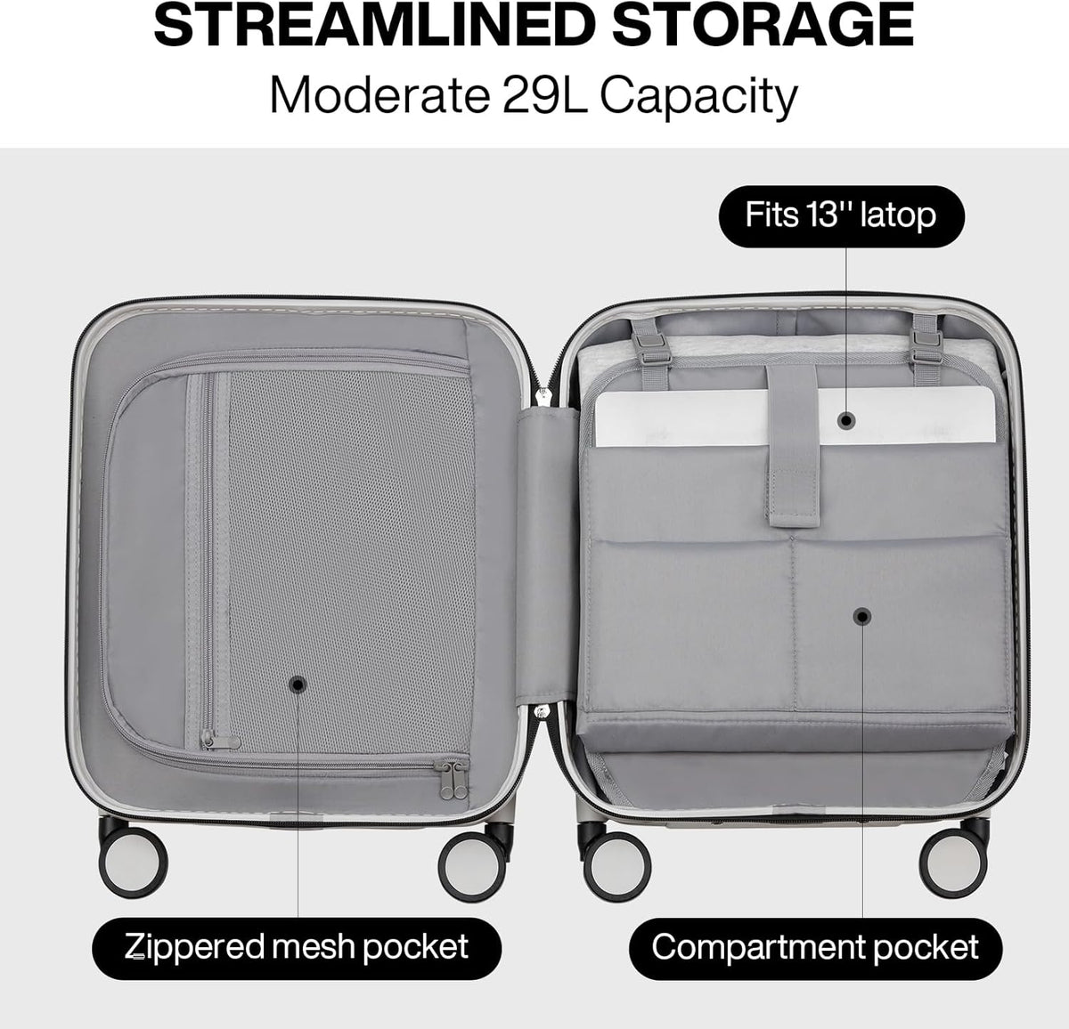 Underseat Carry on Luggage 16 Inch Hardshell PC Suitcase with Spinner Wheels TSA Lock for Travel, Lark Yellow