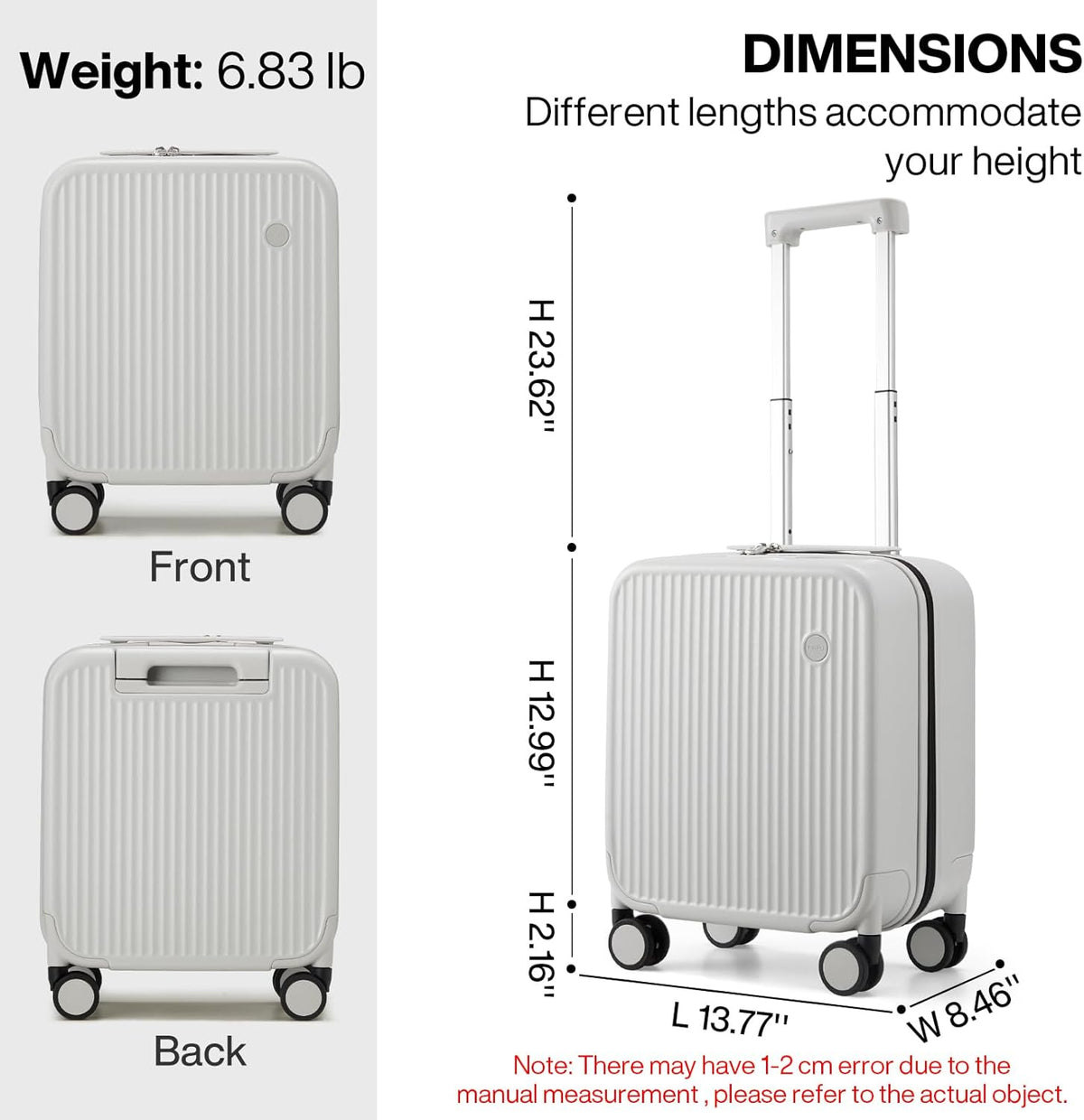 Underseat Carry on Luggage 16 Inch Hardshell PC Suitcase with Spinner Wheels TSA Lock for Travel, Lark Yellow