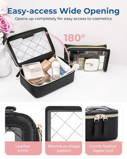 Clear Makeup Bag Set, TSA Approved Toiletry Bag, Clear Travel Bags for toiletries, Cosmetic Bags with Zipper, Makeup Organizer Bags Fit Carry-on Travel Essentials, Black