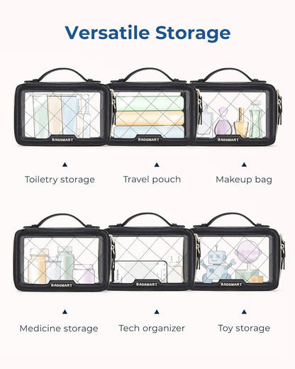 Clear Makeup Bag Set, TSA Approved Toiletry Bag, Clear Travel Bags for toiletries, Cosmetic Bags with Zipper, Makeup Organizer Bags Fit Carry-on Travel Essentials, Black
