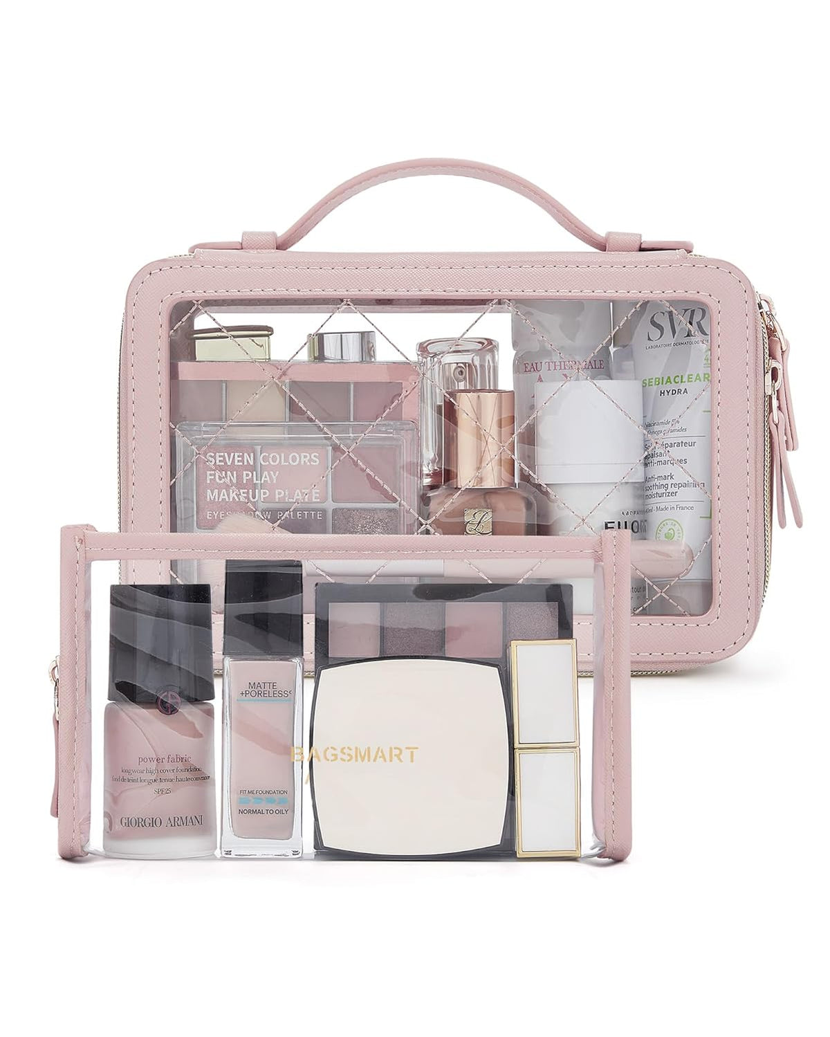 Clear Makeup Bag Set, TSA Approved Toiletry Bag, Clear Travel Bags for toiletries, Cosmetic Bags with Zipper, Makeup Organizer Bags Fit Carry-on Travel Essentials, Black