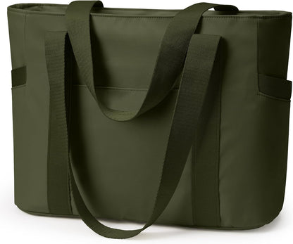 WLLWOO Large Tote Bag, Zipper Shoulder Bag for Women Trolley Sleeve 15.6” Laptop Travel Work Daily Nurse Gym