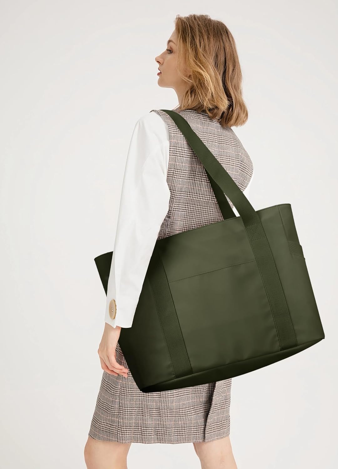 WLLWOO Large Tote Bag, Zipper Shoulder Bag for Women Trolley Sleeve 15.6” Laptop Travel Work Daily Nurse Gym