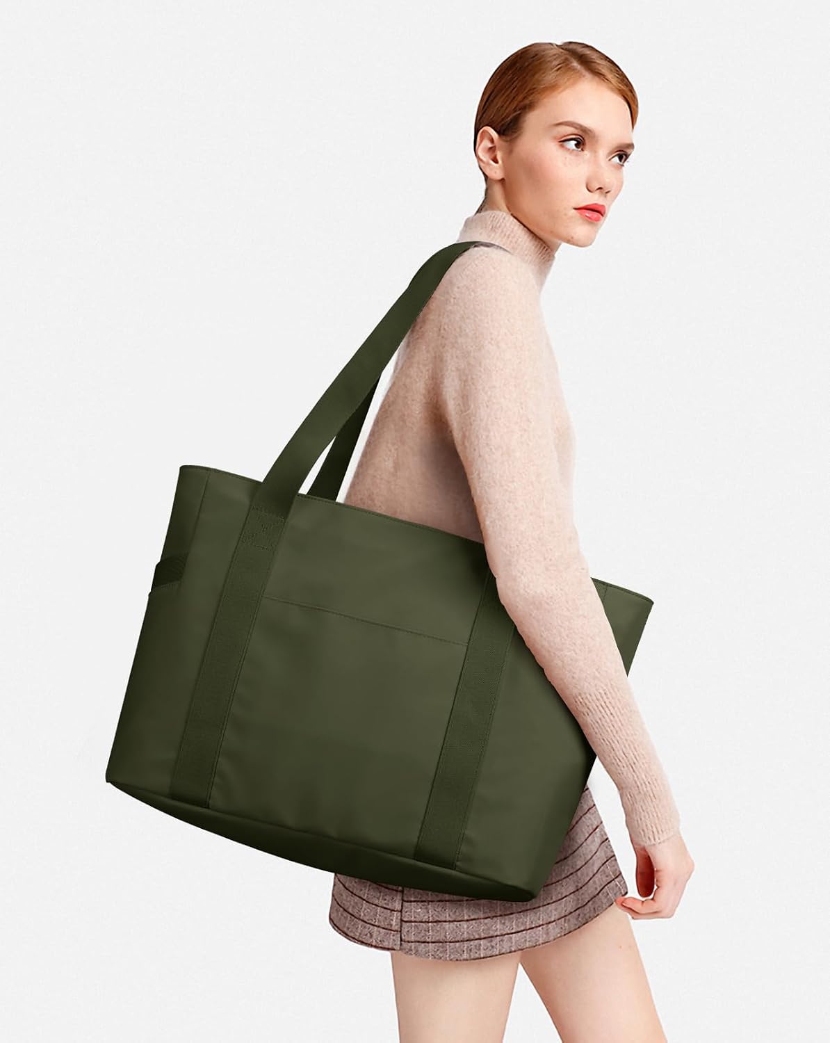WLLWOO Large Tote Bag, Zipper Shoulder Bag for Women Trolley Sleeve 15.6” Laptop Travel Work Daily Nurse Gym
