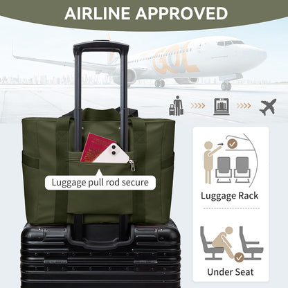 WLLWOO Large Tote Bag, Zipper Shoulder Bag for Women Trolley Sleeve 15.6” Laptop Travel Work Daily Nurse Gym