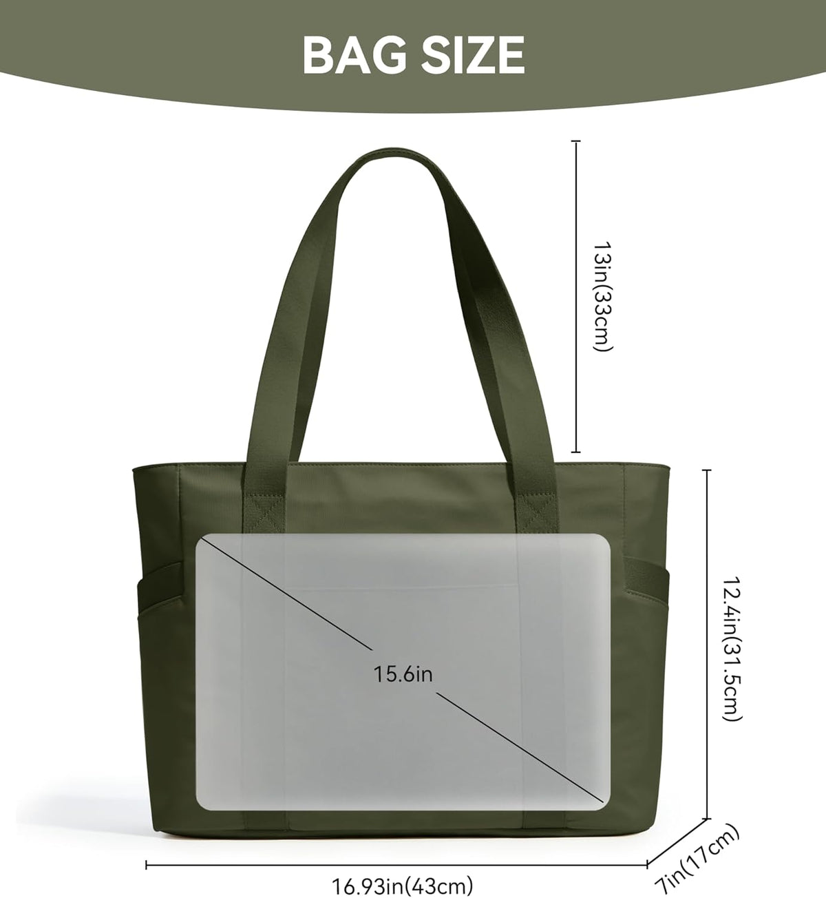 WLLWOO Large Tote Bag, Zipper Shoulder Bag for Women Trolley Sleeve 15.6” Laptop Travel Work Daily Nurse Gym