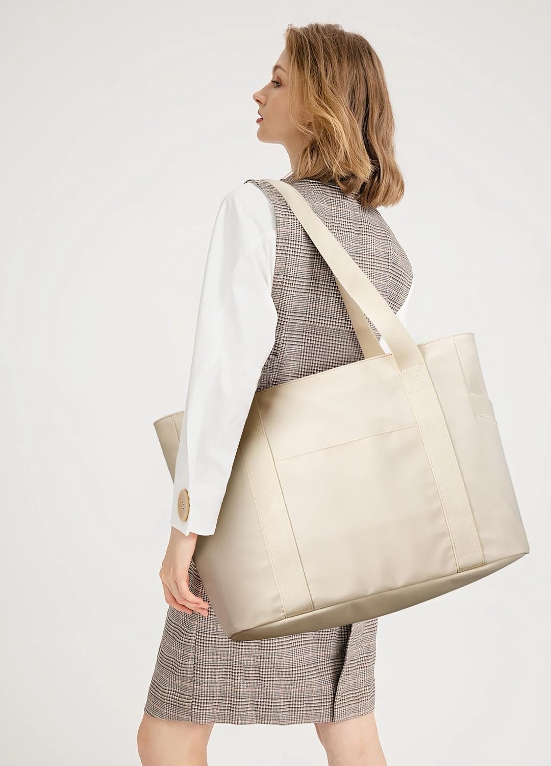 WLLWOO Large Tote Bag, Zipper Shoulder Bag for Women Trolley Sleeve 15.6” Laptop Travel Work Daily Nurse Gym