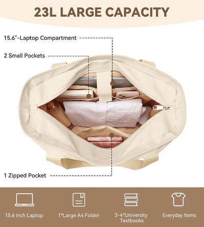 WLLWOO Large Tote Bag, Zipper Shoulder Bag for Women Trolley Sleeve 15.6” Laptop Travel Work Daily Nurse Gym