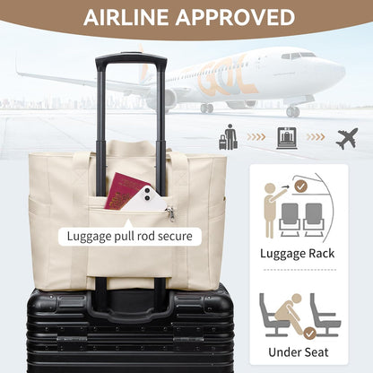 WLLWOO Large Tote Bag, Zipper Shoulder Bag for Women Trolley Sleeve 15.6” Laptop Travel Work Daily Nurse Gym
