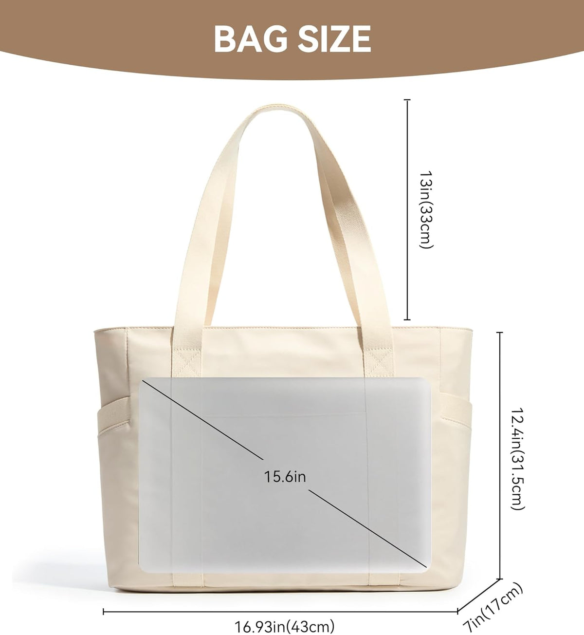 WLLWOO Large Tote Bag, Zipper Shoulder Bag for Women Trolley Sleeve 15.6” Laptop Travel Work Daily Nurse Gym