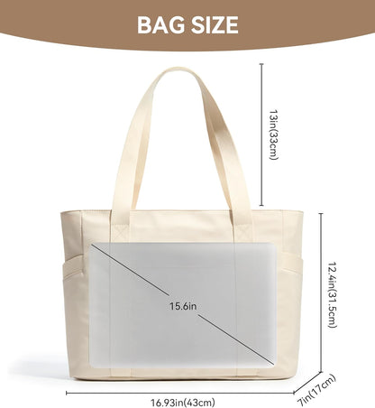 WLLWOO Large Tote Bag, Zipper Shoulder Bag for Women Trolley Sleeve 15.6” Laptop Travel Work Daily Nurse Gym