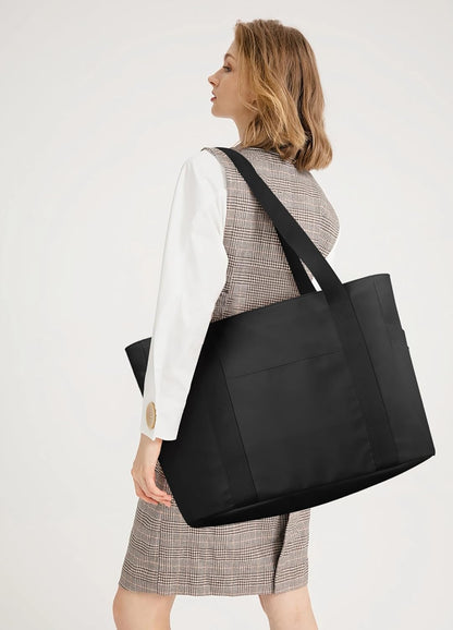 WLLWOO Large Tote Bag, Zipper Shoulder Bag for Women Trolley Sleeve 15.6” Laptop Travel Work Daily Nurse Gym