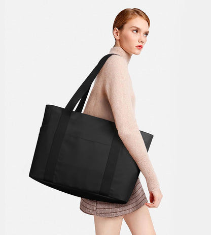 WLLWOO Large Tote Bag, Zipper Shoulder Bag for Women Trolley Sleeve 15.6” Laptop Travel Work Daily Nurse Gym