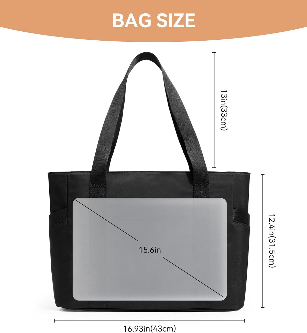 WLLWOO Large Tote Bag, Zipper Shoulder Bag for Women Trolley Sleeve 15.6” Laptop Travel Work Daily Nurse Gym
