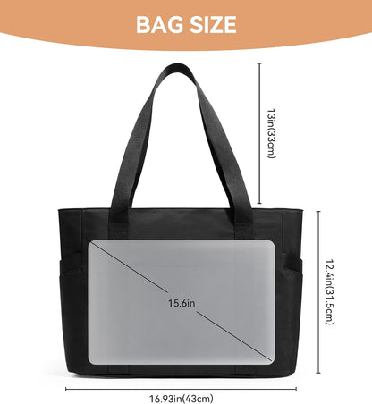WLLWOO Large Tote Bag, Zipper Shoulder Bag for Women Trolley Sleeve 15.6” Laptop Travel Work Daily Nurse Gym